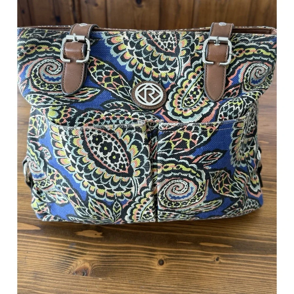 Vintage Relic Purse Tote Blue & Brown Canvas Bohemian Geometric